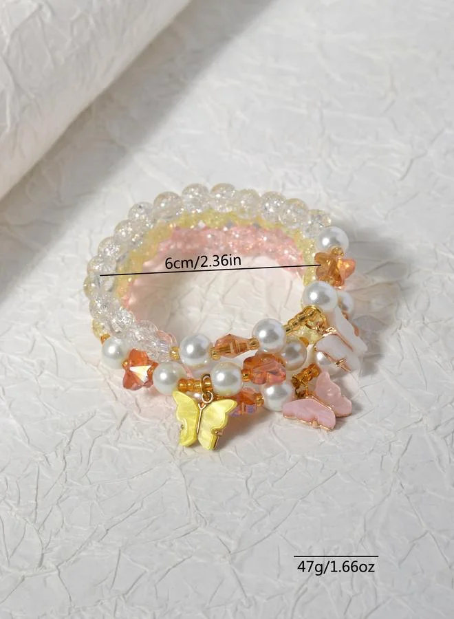 Take Two  Pack of 3 - Multi-Color Butterfly Charm Beaded Bracelet for Women | Best Price UAE