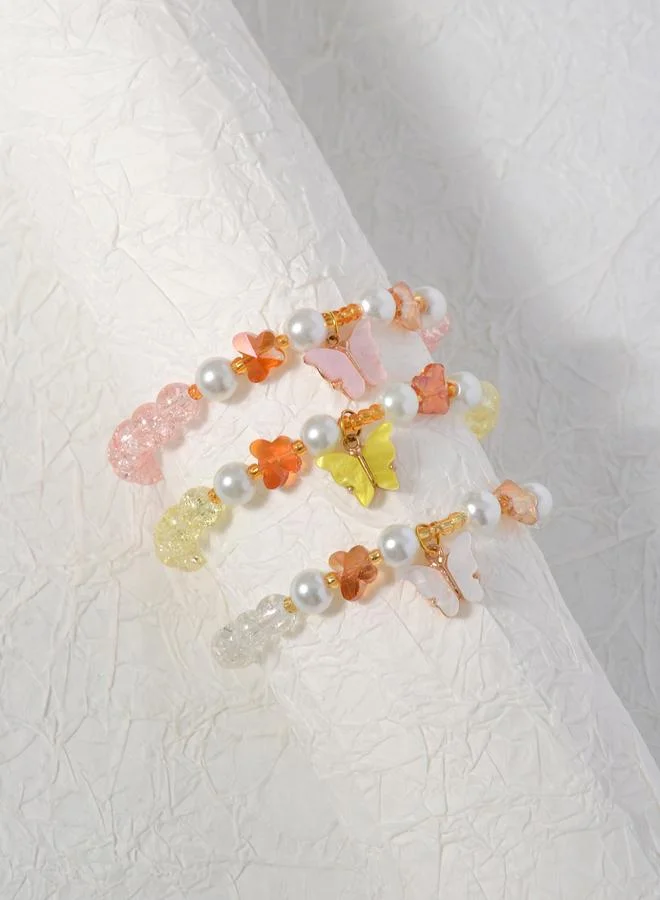 Take Two Pack of 3 - Multi-Color Butterfly Charm Beaded Bracelet