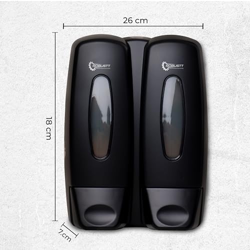 Robustt Versatile Double Section Wall Mount Liquid Soap Dispenser - 2 x 350ml Capacity - with Adhesive Hooks | Space-Saving Design for Bathroom, Kitchen, Hotels, Malls | Easy Installation (Pack of 1) - Image 4