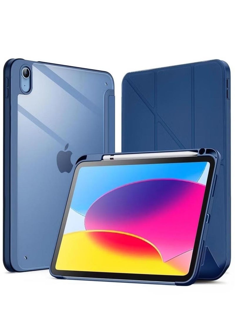 Generic Case for iPad 10th Generation 10.9 Inch 2022 Built-in Pencil Holder Flexible Back Cover, Trifold Stand, Auto Sleep Wake Rebound Series Clear / Blue  - Image 1