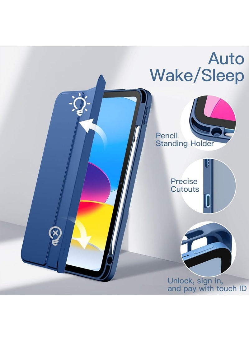 Generic Case for iPad 10th Generation 10.9 Inch 2022 Built-in Pencil Holder Flexible Back Cover, Trifold Stand, Auto Sleep Wake Rebound Series Clear / Blue  - Image 3