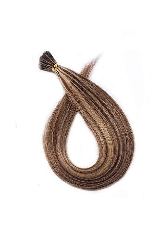 Rich Choices - 100 Strands/Pack I Tip Remy Human Hair Extensions 16 Inches Cold Fusion Hair Piece Pre Bonded Keratin Stick In Hair Extensions Long Straight For Women 4P27 Medium Brown&Dark Blonde 50G - Image 1