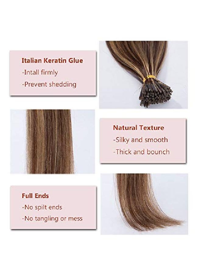 Rich Choices - 100 Strands/Pack I Tip Remy Human Hair Extensions 16 Inches Cold Fusion Hair Piece Pre Bonded Keratin Stick In Hair Extensions Long Straight For Women 4P27 Medium Brown&Dark Blonde 50G - Image 1