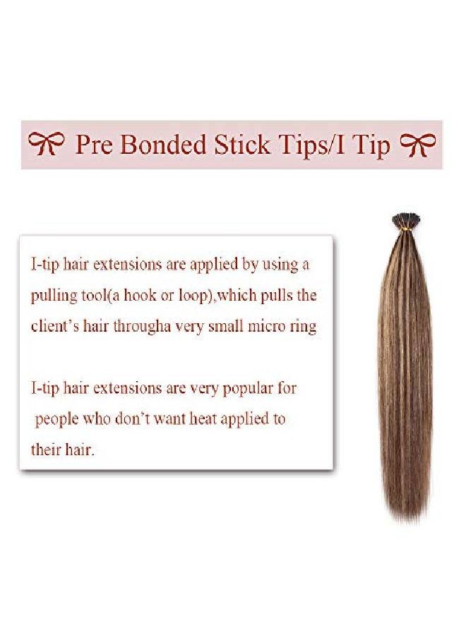 Rich Choices - 100 Strands/Pack I Tip Remy Human Hair Extensions 16 Inches Cold Fusion Hair Piece Pre Bonded Keratin Stick In Hair Extensions Long Straight For Women 4P27 Medium Brown&Dark Blonde 50G - Image 1