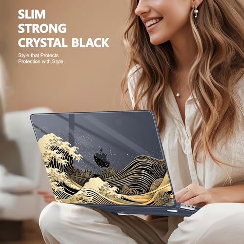 May Chen for MacBook Air 15 inch Case M5 M4 M3 M2 2026 2024-2023, Model A3448 A3241 A3114 A2941, Closes Seamlessly Hard Shell Laptop Cover with Keyboard Cover, Black Sea Wave - Image 4