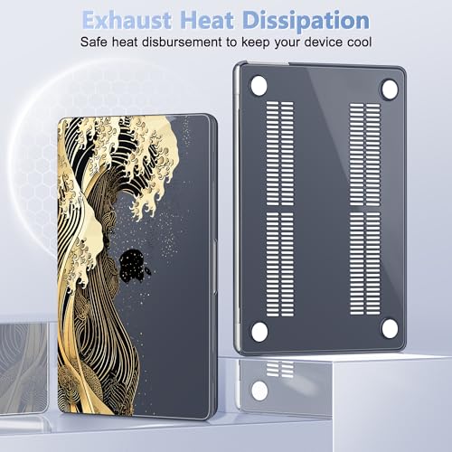 May Chen for MacBook Air 15 inch Case M5 M4 M3 M2 2026 2024-2023, Model A3448 A3241 A3114 A2941, Closes Seamlessly Hard Shell Laptop Cover with Keyboard Cover, Black Sea Wave - Image 5