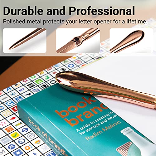 Uncommon Desks Rose Gold Letter Opener Knife - Smooth Metal Plated Envelope Opener - Ergonomic Rounded Handle for Comfort - Home and Office Mail Supplies - 1 Pack - Image 2