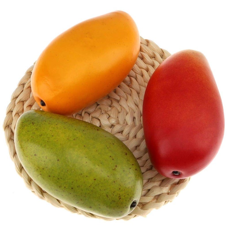 Gresorth ديكور مانجو صناعي واقعي 3 قطع من جريسوث فواكه مزيفة لعرض الطعام في المنزل وحفلات المطبخ - Image 2