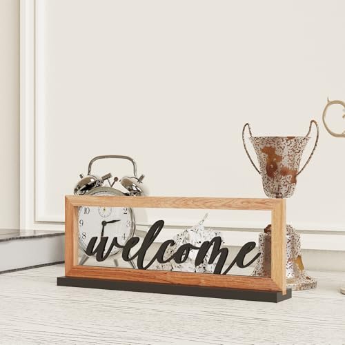 AquaChase Wooden Framed Welcome Table Sign, 13"x5" Rustic Freestanding Entryway Decor, Floating 3D Cutout Letters, Farmhouse Home Ornament for Shelves, Mantle or Windowsill - Image 4