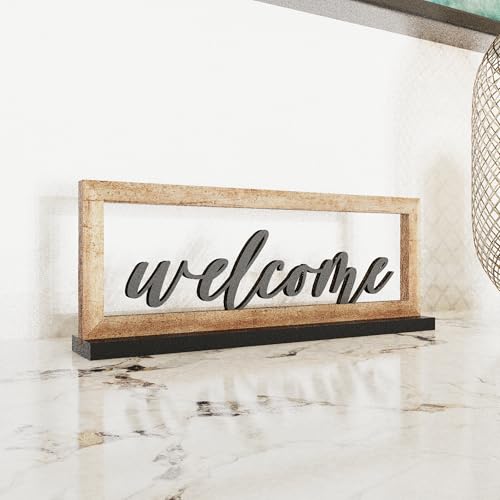 AquaChase Wooden Framed Welcome Table Sign, 13"x5" Rustic Freestanding Entryway Decor, Floating 3D Cutout Letters, Farmhouse Home Ornament for Shelves, Mantle or Windowsill - Image 5