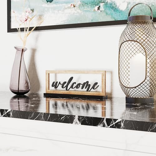 AquaChase Wooden Framed Welcome Table Sign, 13"x5" Rustic Freestanding Entryway Decor, Floating 3D Cutout Letters, Farmhouse Home Ornament for Shelves, Mantle or Windowsill - Image 3