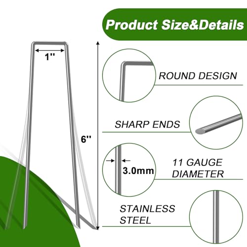 AAGUT 16 Pack Landscape Staples 6 Inch Garden Pins 11 Ga Galvanized Sod Landscaping Pins Heavy Duty Yard Lawn Tent Stakes for Weed Barrier Fabric, Inflatables, Artificial Turf, Irrigation Tubing Hose - Image 2