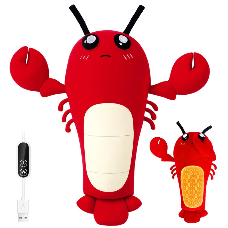 Hothugz Crustacean Lobster Stuffed Animal Heating Pad for Period Cramps, Menstrual Comfort, Electric Heating Pad Plush, USB Powered Heated Plushie Toy for Women, Teen Girls & Kids, Red, Easter Gift - Image 1