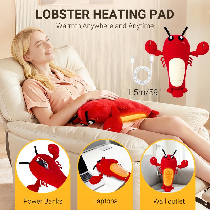 Hothugz Crustacean Lobster Stuffed Animal Heating Pad for Period Cramps, Menstrual Comfort, Electric Heating Pad Plush, USB Powered Heated Plushie Toy for Women, Teen Girls & Kids, Red, Easter Gift - Image 5