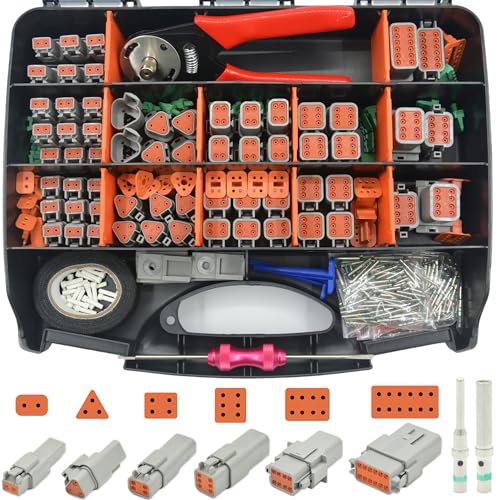 ALFOCI 378 PCS DT Deutsch Series Waterproof Connector Kit 2 3 4 6 8 12 Pin Connectors Crimping Tool1220AWG DT Removal Tool Size 16 Solid Terminal Contacts 1420AWG for Cars Motorcycle Boat - Image 1