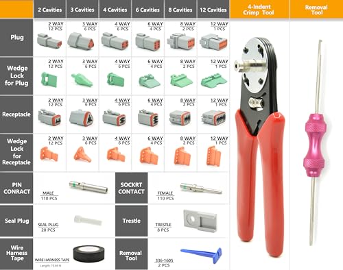 ALFOCI 378 PCS DT Deutsch Series Waterproof Connector Kit 2 3 4 6 8 12 Pin Connectors Crimping Tool1220AWG DT Removal Tool Size 16 Solid Terminal Contacts 1420AWG for Cars Motorcycle Boat - Image 3