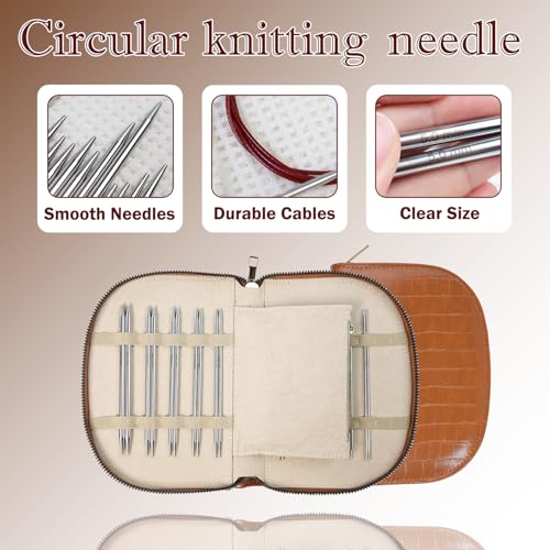 Lewhoo Circular Knitting Needles Set with Bag, 11 Pair Interchangeable Stainless Steel Circular Needle for Knitting with 4 Cables 2.0~5.0mm - Image 3