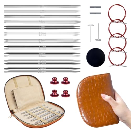 Lewhoo Circular Knitting Needles Set with Bag, 11 Pair Interchangeable Stainless Steel Circular Needle for Knitting with 4 Cables 2.0~5.0mm - Image 1