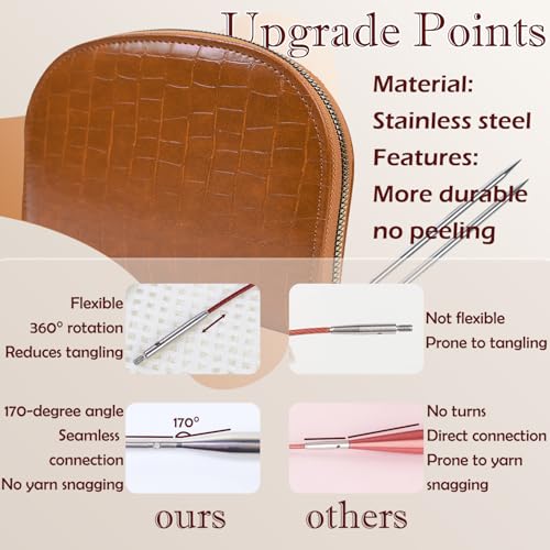 Lewhoo Circular Knitting Needles Set with Bag, 11 Pair Interchangeable Stainless Steel Circular Needle for Knitting with 4 Cables 2.0~5.0mm - Image 5