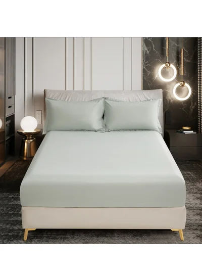 Donetella Bedding Fitted Sheet 3-Pcs King Size Solid Bed Sheet Set Fits(180x200CM) With Pillowcases And 35 CM Extra Deep Brushed Microfiber Bed Sheet,Mercury