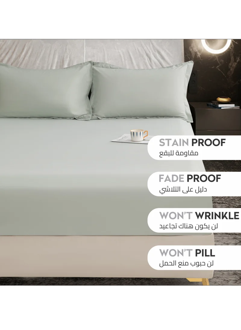 Donetella Bedding Fitted Sheet 3-Pcs King Size Solid Bed Sheet Set Fits(180x200CM) With Pillowcases And 35 CM Extra Deep Brushed Microfiber Bed Sheet,Mercury