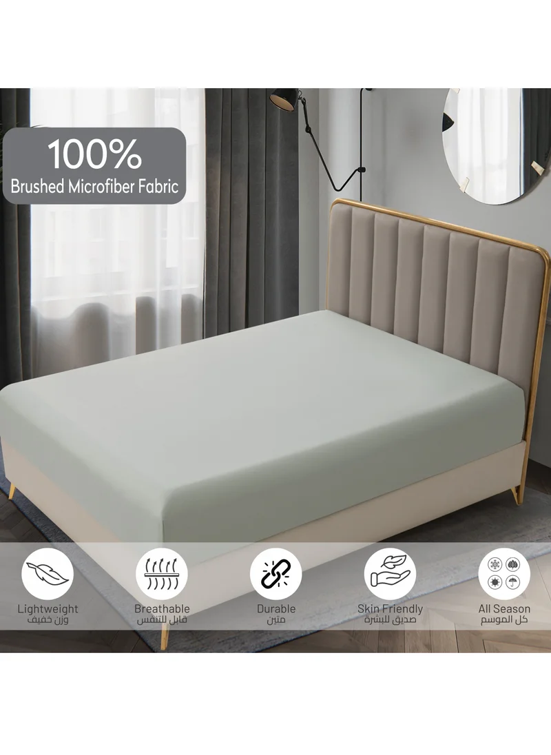 Donetella Bedding Fitted Sheet 3-Pcs King Size Solid Bed Sheet Set Fits(180x200CM) With Pillowcases And 35 CM Extra Deep Brushed Microfiber Bed Sheet,Mercury