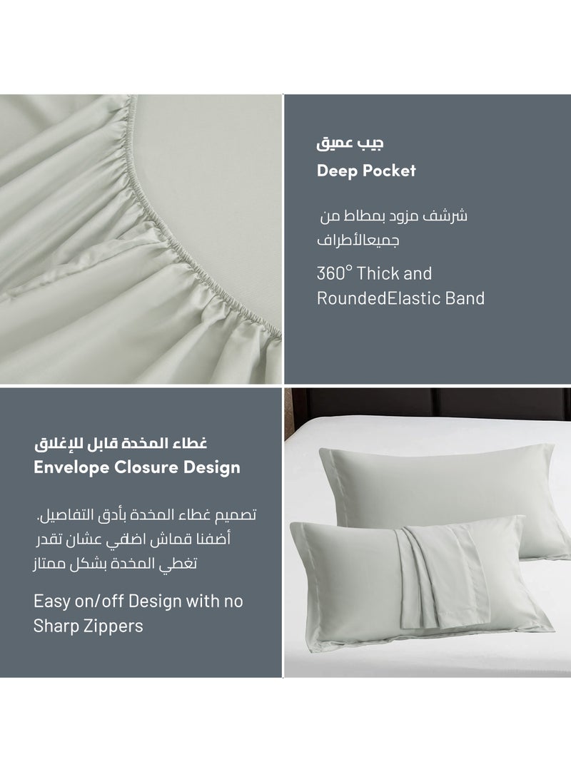 Donetella - Bedding Fitted Sheet 3-Pcs King Size Solid Bed Sheet Set Fits(180x200CM) With Pillowcases And 35 CM Extra Deep Brushed Microfiber Bed Sheet,Mercury - Image 1
