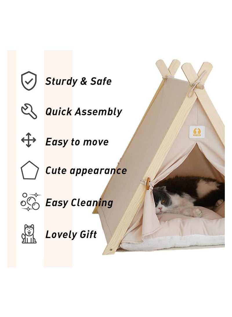 Cool Baby COOLBABY Pet Teepee Tent for Dogs Cats 24 Inch Portable Indoor Dog House with Thick Cushion Removable and Washable Canvas Solid Wood Tent Cat Litter Dog Bed  - Image 4