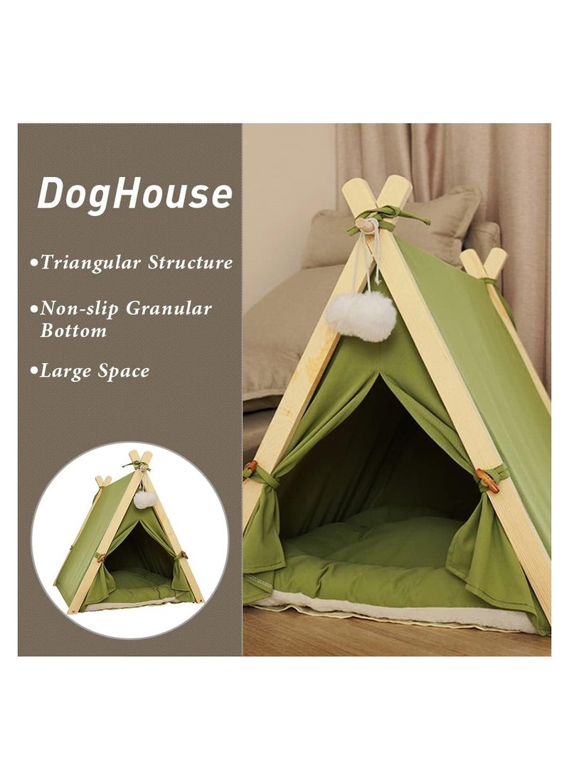Cool Baby COOLBABY Pet Teepee Tent for Dogs Cats 24 Inch Portable Indoor Dog House with Thick Cushion Removable and Washable Canvas Solid Wood Tent Cat Litter Dog Bed  - Image 2