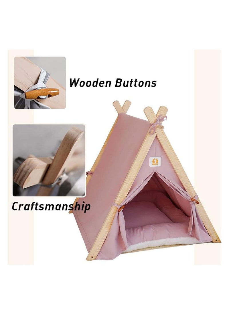 Cool Baby COOLBABY Pet Teepee Tent for Dogs Cats 24 Inch Portable Indoor Dog House with Thick Cushion Removable and Washable Canvas Solid Wood Tent Cat Litter Dog Bed  - Image 3