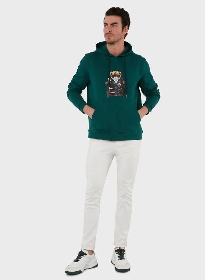 Buratti  Buratti Cotton Regular Fit Printed Hooded Sweatshirt with Kangaroo Pocket for Men SWEAT 6141005B for Men | Best Price UAE