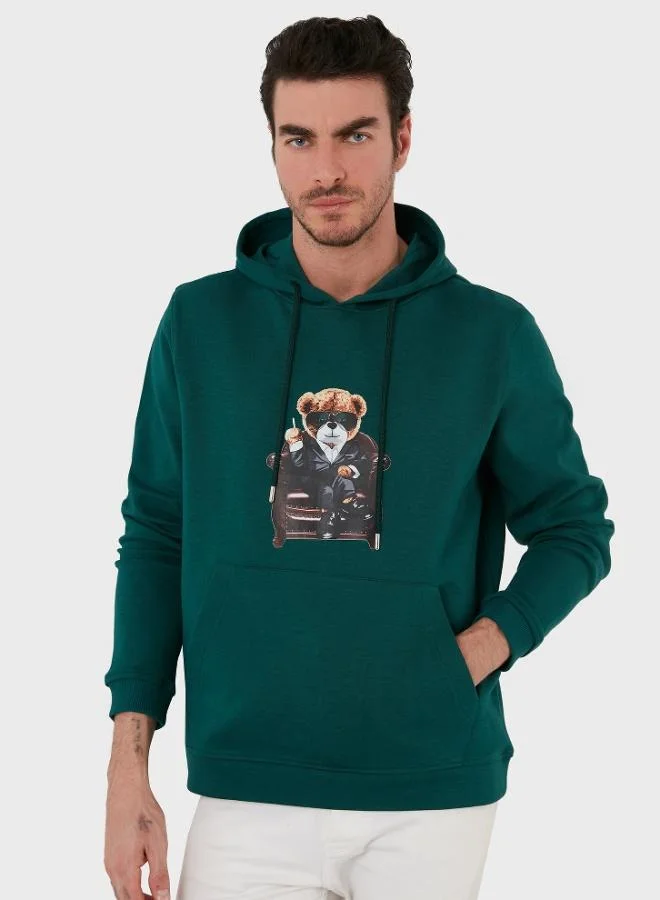 Buratti  Buratti Cotton Regular Fit Printed Hooded Sweatshirt with Kangaroo Pocket for Men SWEAT 6141005B for Men | Best Price UAE