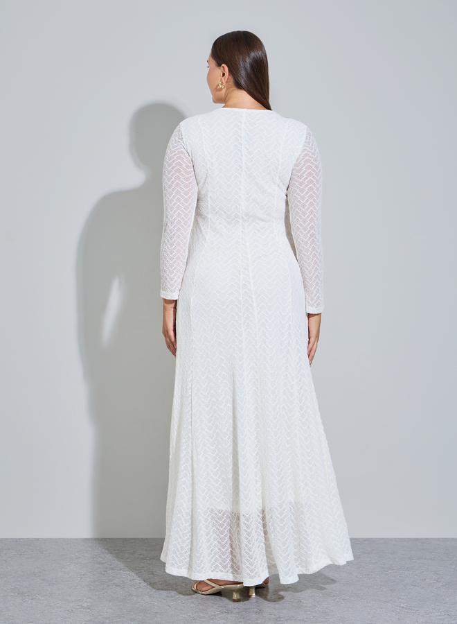 Styli Plus Size White Lace Insert A-Line Maxi Dress - Image 5