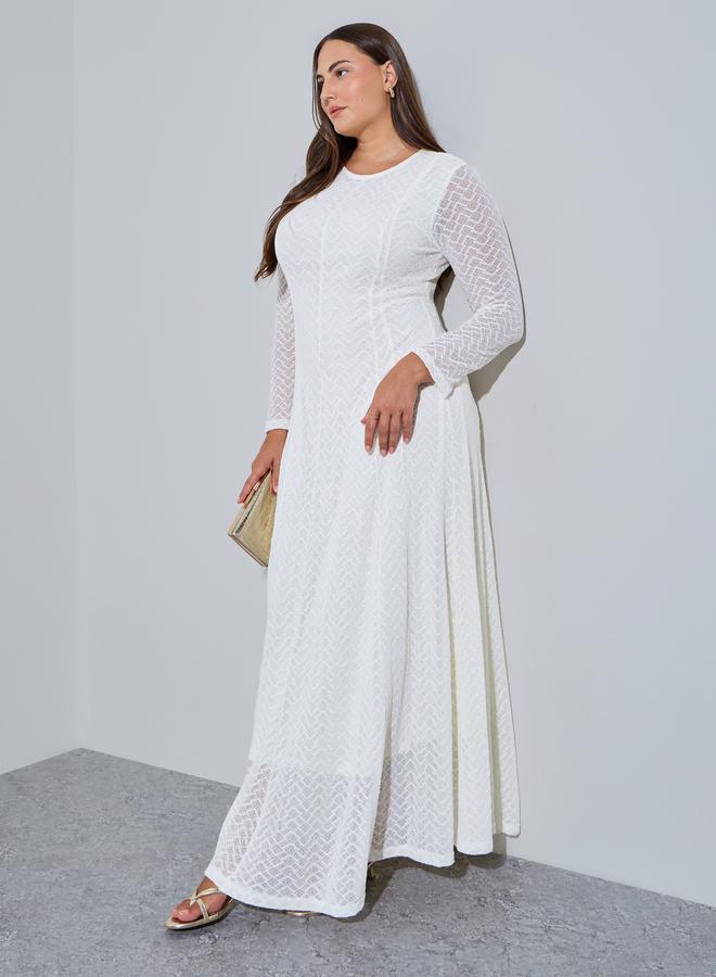 Styli Plus Size White Lace Insert A-Line Maxi Dress - Image 1