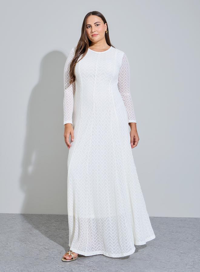 Styli Plus Size White Lace Insert A-Line Maxi Dress - Image 3