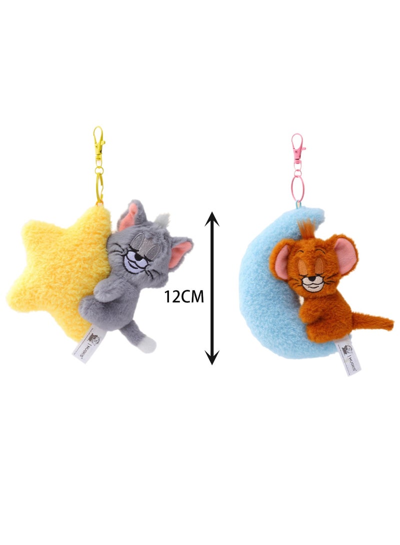 2-Piece Tom-Cat with Jerry-Mouse Stuffed Plush Toy Backpack Shoulder Bag Accessory Stuffed Animal Keychain Birthday Gift for Girls and Boys（12cm-Embrace The Stars/Moon Style） - Image 2
