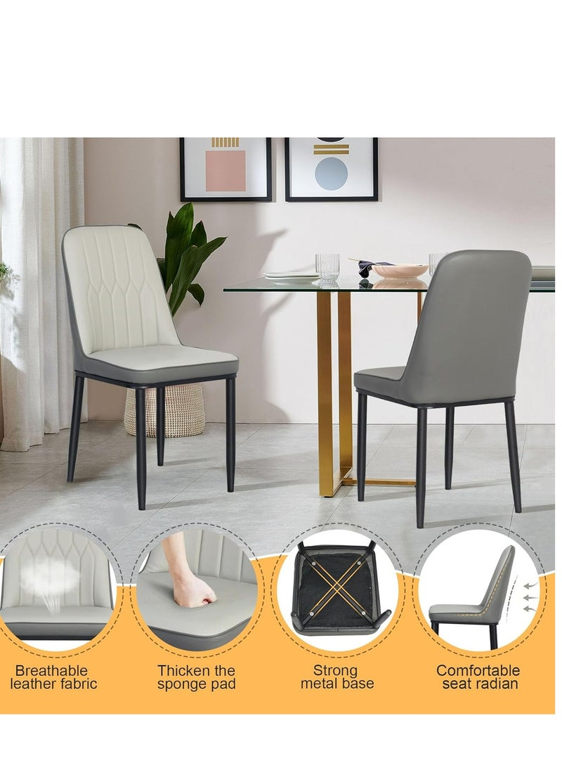 ALMUFARREJ Set of 4 Modern Faux Leather Dining Chairs, High Back with Soft Seat, Metal Side Legs, Grey, 44 x 40 x 90 cm, Ideal for Kitchen, Dining Room, Living Room, Vanity Table  - Image 4