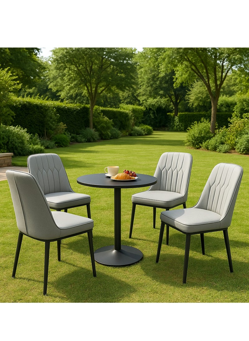 ALMUFARREJ Set of 4 Modern Faux Leather Dining Chairs, High Back with Soft Seat, Metal Side Legs, Grey, 44 x 40 x 90 cm, Ideal for Kitchen, Dining Room, Living Room, Vanity Table  - Image 2