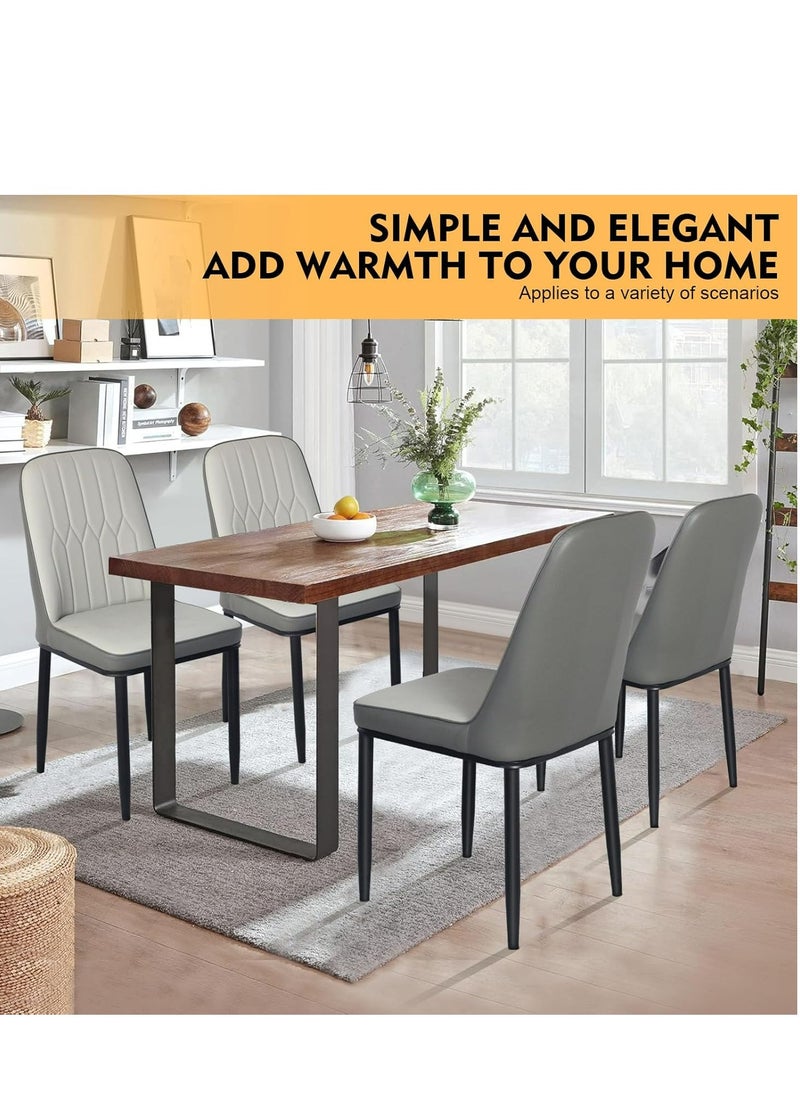 ALMUFARREJ Set of 4 Modern Faux Leather Dining Chairs, High Back with Soft Seat, Metal Side Legs, Grey, 44 x 40 x 90 cm, Ideal for Kitchen, Dining Room, Living Room, Vanity Table  - Image 3