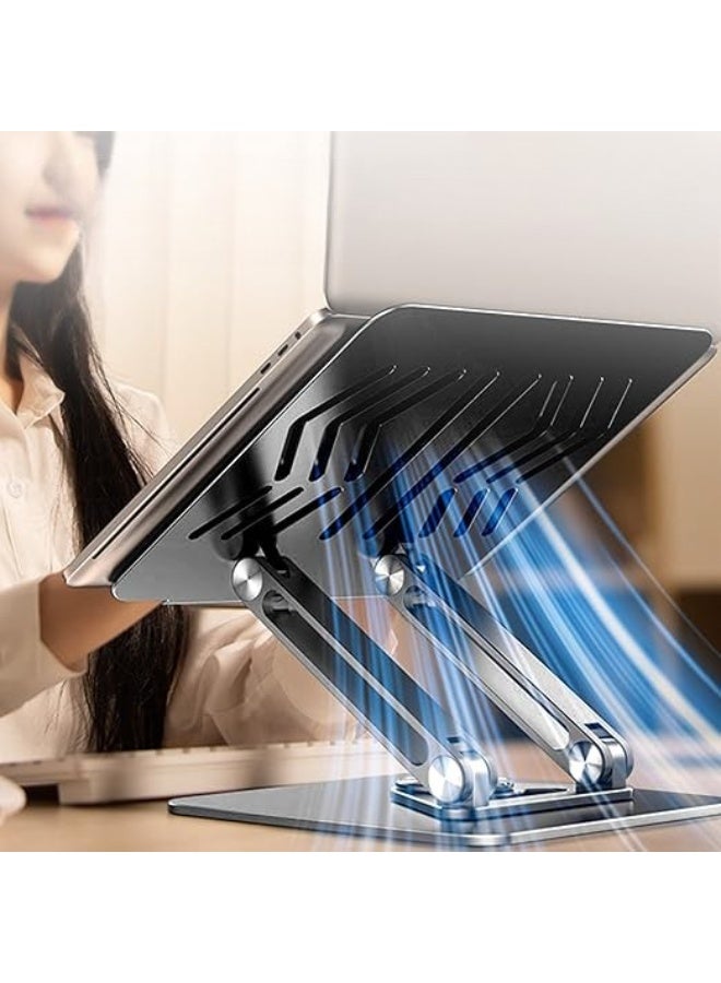 حامل لابتوب ألومنيوم قابل للتعديل – بقاعدة دوارة 360 درجة وتصميم مهوّى قابل للطي، مناسب للمكتب والمحمول، يناسب لابتوبات من 11 إلى 17.3 بوصة – أسود - Image 2