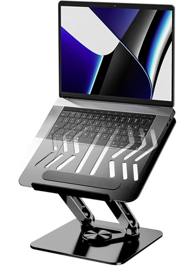 حامل لابتوب ألومنيوم قابل للتعديل – بقاعدة دوارة 360 درجة وتصميم مهوّى قابل للطي، مناسب للمكتب والمحمول، يناسب لابتوبات من 11 إلى 17.3 بوصة – أسود - Image 1