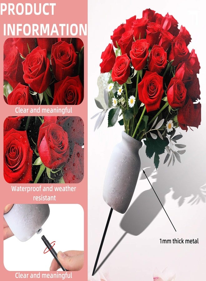Lodou Stake Graves Cemetery Decorations - Metal Memorial Grave Marker,Sunflower Rose Garden Stakes Tombstone Decor, Artificial Cemetery Metal Flowers for Cemetery Outdoors Yard Garden (Red) - Image 2