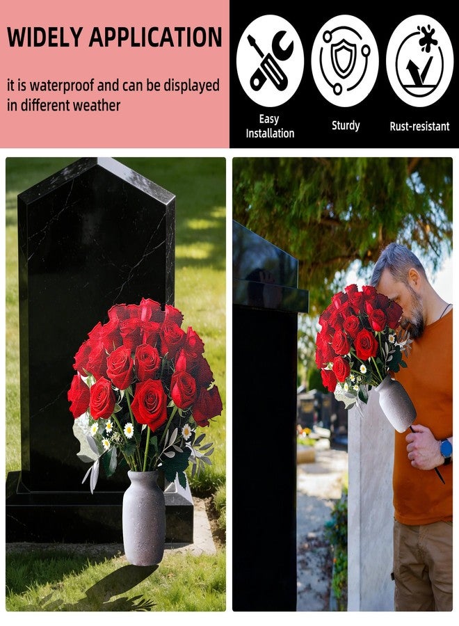 Lodou Stake Graves Cemetery Decorations - Metal Memorial Grave Marker,Sunflower Rose Garden Stakes Tombstone Decor, Artificial Cemetery Metal Flowers for Cemetery Outdoors Yard Garden (Red) - Image 3