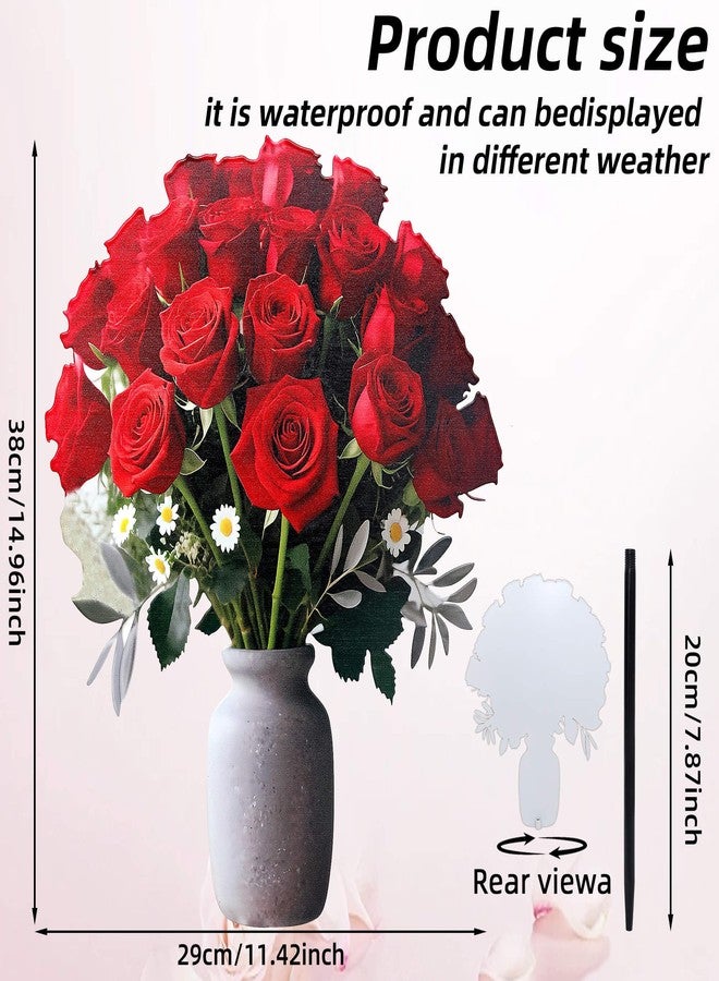 Lodou Stake Graves Cemetery Decorations - Metal Memorial Grave Marker,Sunflower Rose Garden Stakes Tombstone Decor, Artificial Cemetery Metal Flowers for Cemetery Outdoors Yard Garden (Red) - Image 4