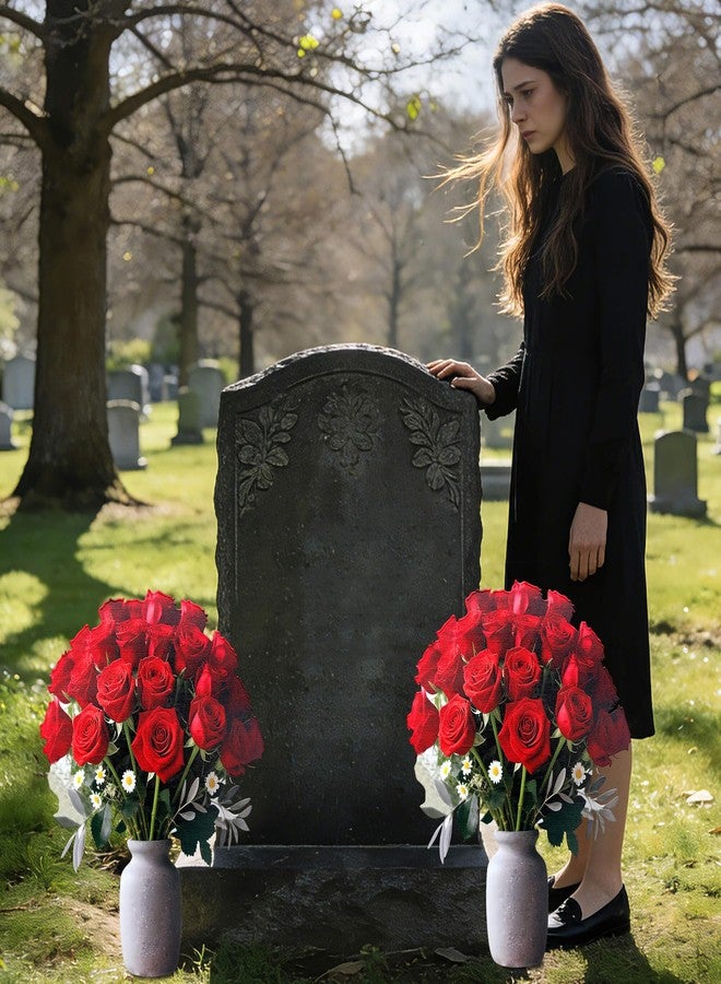 Lodou Stake Graves Cemetery Decorations - Metal Memorial Grave Marker,Sunflower Rose Garden Stakes Tombstone Decor, Artificial Cemetery Metal Flowers for Cemetery Outdoors Yard Garden (Red) - Image 5