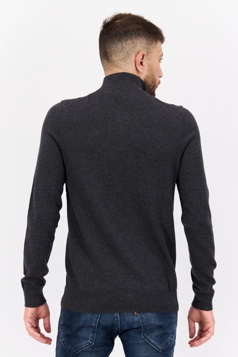 Lyle & Scott سويت شيرت رجالي برقبة عالية مزين بشعار بأكمام طويلة، رمادي - Image 3