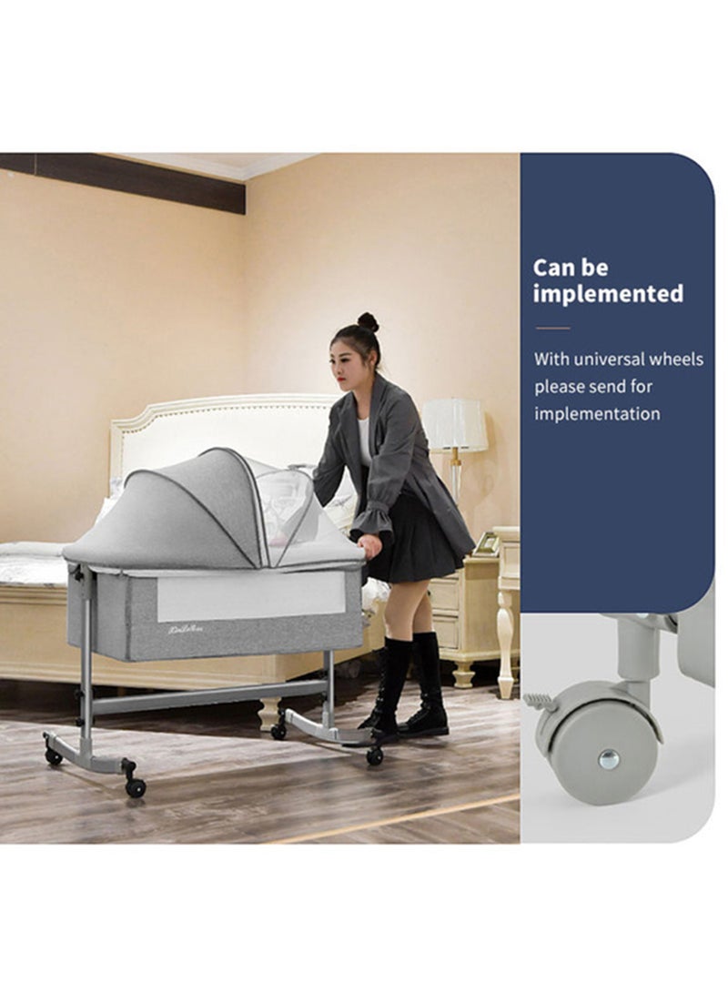 Kidle 3-In-1 Multifunctional Portable Movable Folding Crib Baby Bassinet Sleeping Basket For Newborn - Grey - Image 3