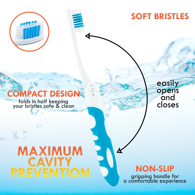 Lingito Folding Toothbrush, Built-in Cover, Travel Size for Hiking, Camping, Traveling - 3 Pack Soft-Multicolor - Image 3