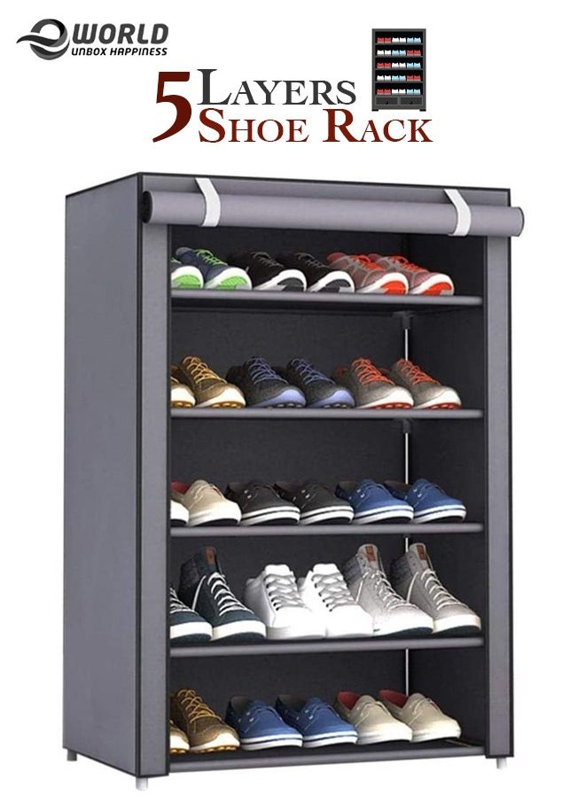 Eworld - 5 Layer Stylish Shoe Organizer Rack for Entryway Hallway Storage Furniture with 5 Open Shelves - Image 1