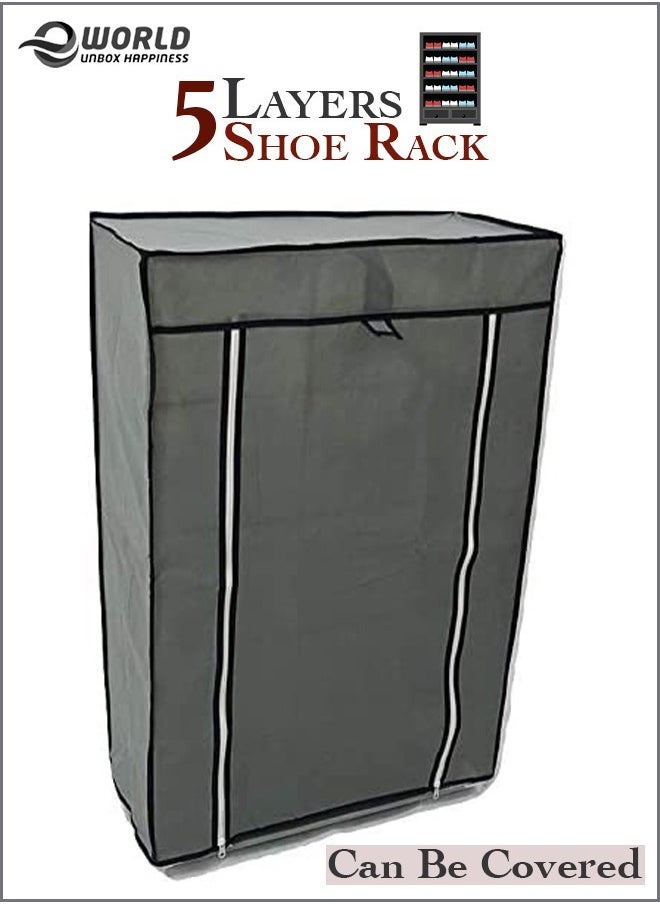 Eworld - 5 Layer Stylish Shoe Organizer Rack for Entryway Hallway Storage Furniture with 5 Open Shelves - Image 1